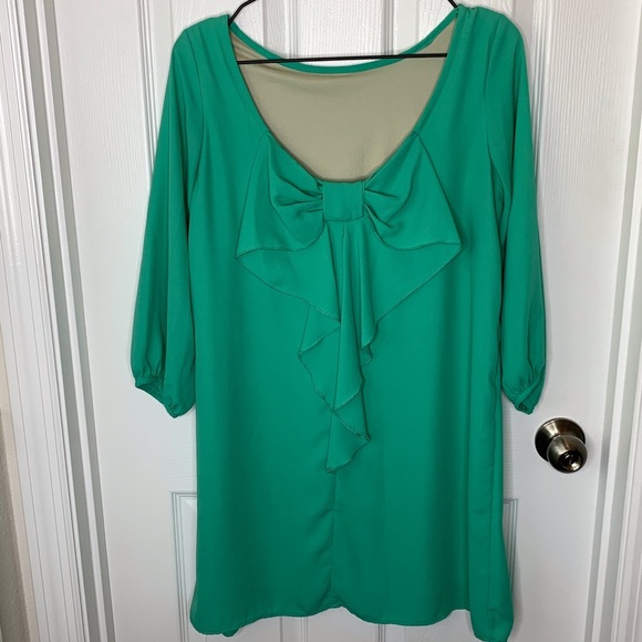 Green Mini Dress with Bow Back Sz Small - Picture 1 of 9